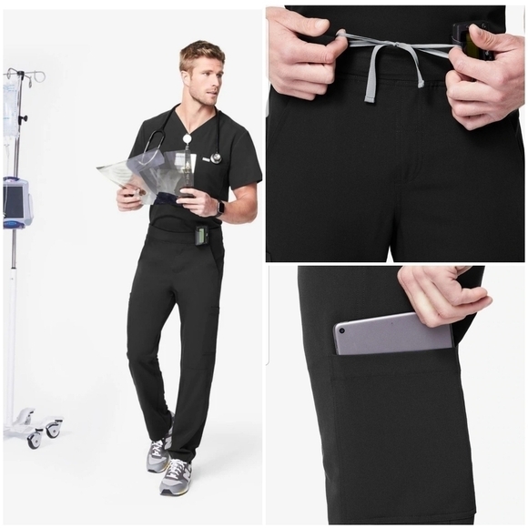 FIGS Axim Cargo Scrub Pants, Color  Black, Size S. - Picture 1 of 8